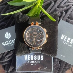 NWT 𝅺Versus Versace Stainless Steel Chronograph Leather Strap Rose Gold